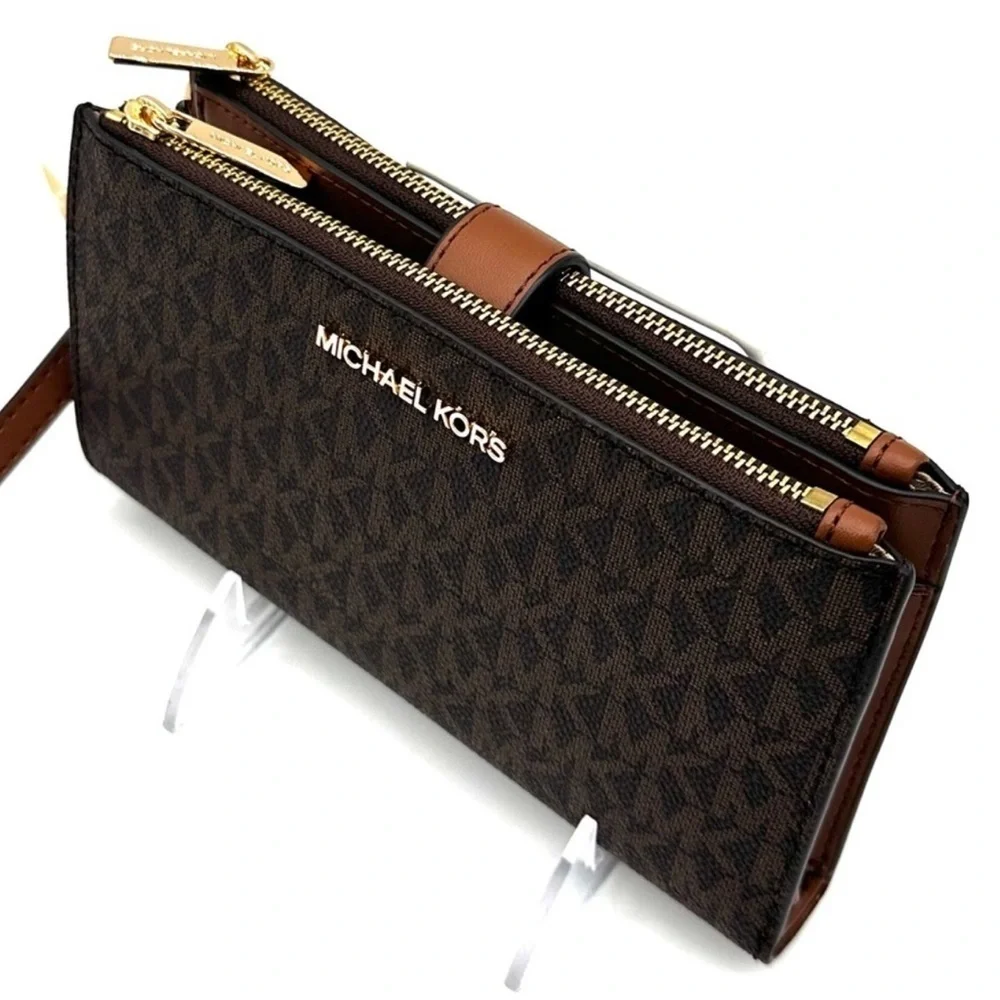 Michael Kors Large Double Zip Wallet Wristlet Brown